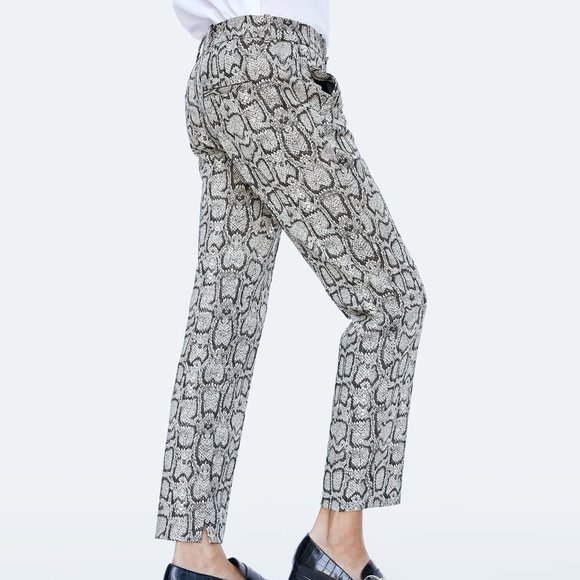 Zara Snakeskin Straight Ankle Pants - Beige Brown Size 10 - Picture 8 of 12
